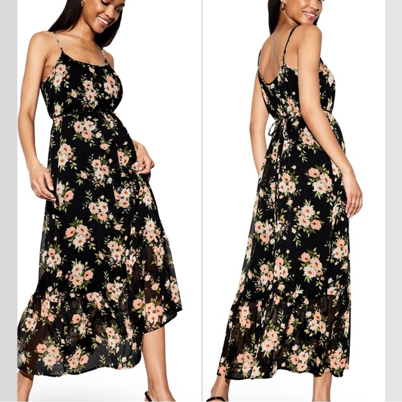 NWTS💓THE OCCASION LG💓PREMIUM LINE
BLACK FLORAL CHIFFON WAIST DEFINED MAXI DRESS - Picture 1 of 15